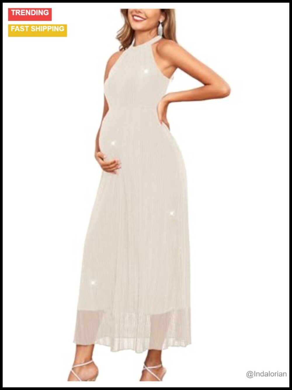 Maternity Halter Mesh Maxi Dress Semi-Formal Baby Shower Photoshoot Sleeveless